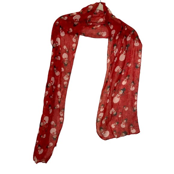 HOLIDAY RED white Snowman print Christmas Scarf 13x58 - Picture 3 of 3